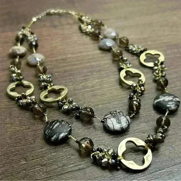 Jewelry - Vintage Gold Tone Beaded Two Strand Necklace